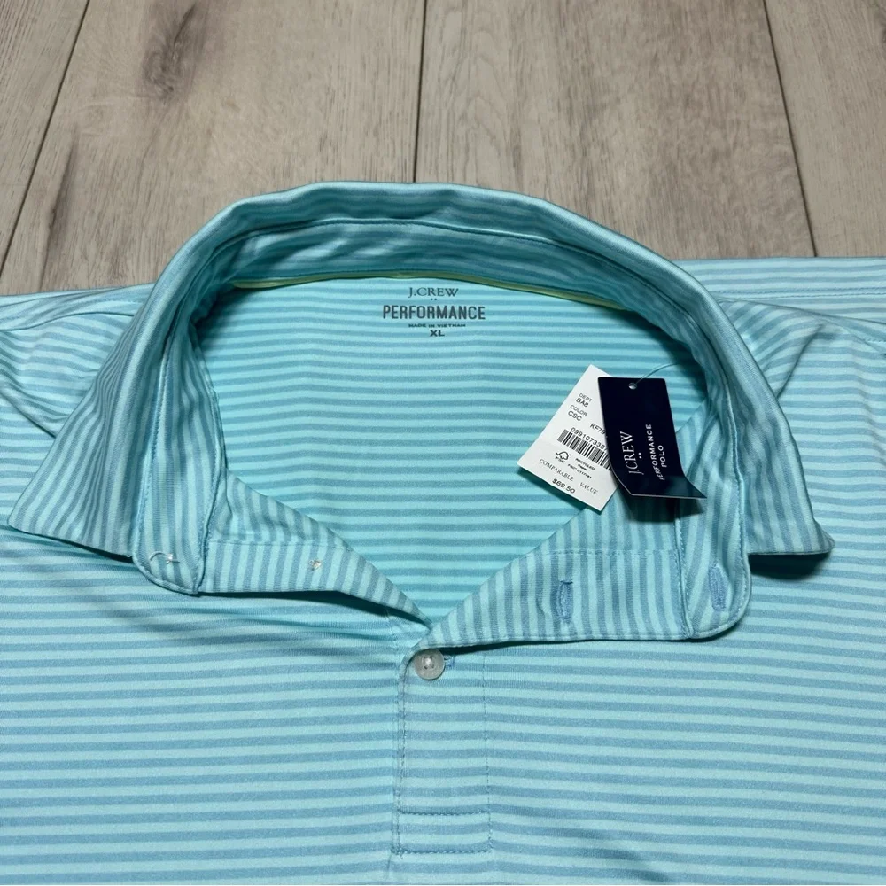 NEW!! J.Crew Size XL Lightweight Performance Polo Shirt Blue Striped Short Sleev